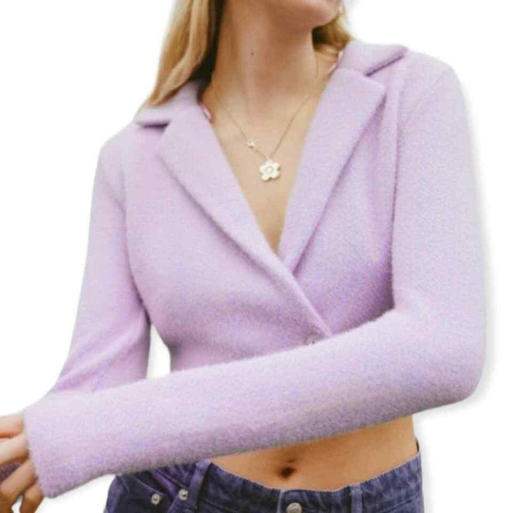 Zara Purple Cropped Fuzzy Blazer Sweater (NWT)